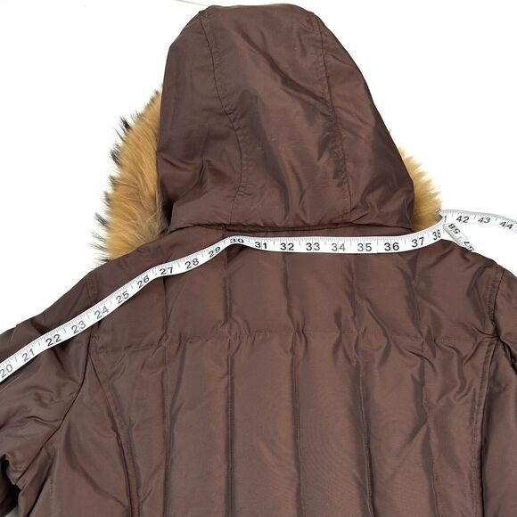 Dana Buchman Brown Down Filled Puffer Jacket Genuine Fur Lined Hooded Size Small - Picture 12 of 15